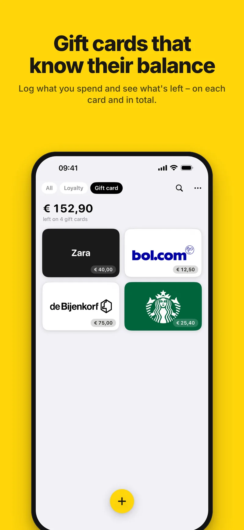 Gift cards that know their balance, on each card and in total