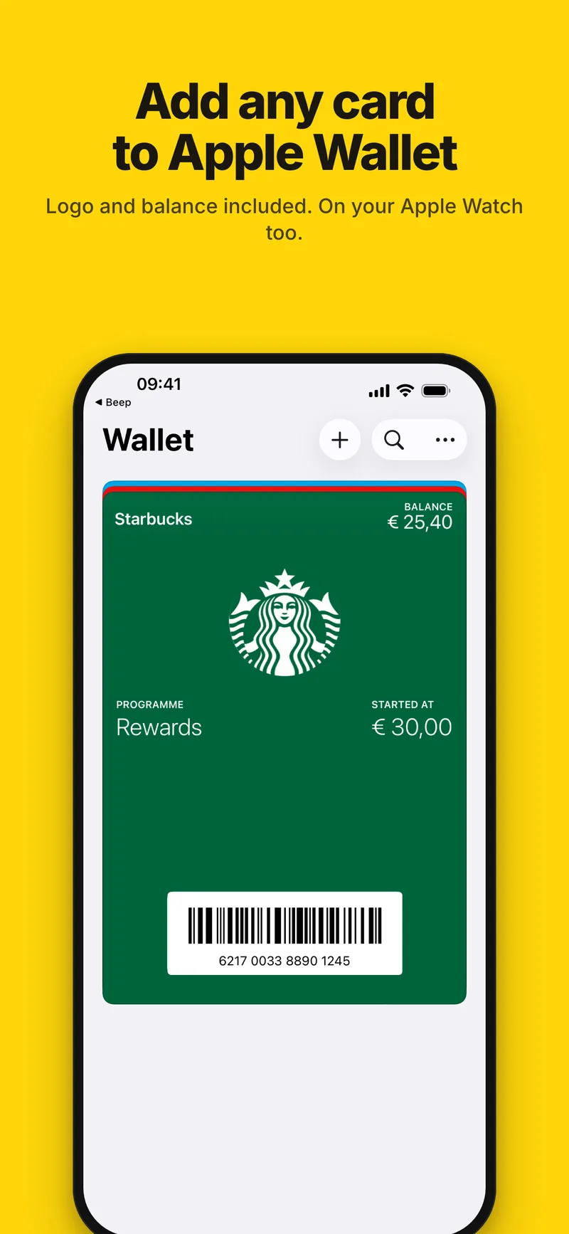 Any card in Apple Wallet, with its logo and balance