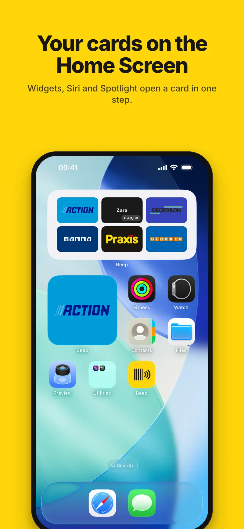 Your cards on the Home Screen, with widgets