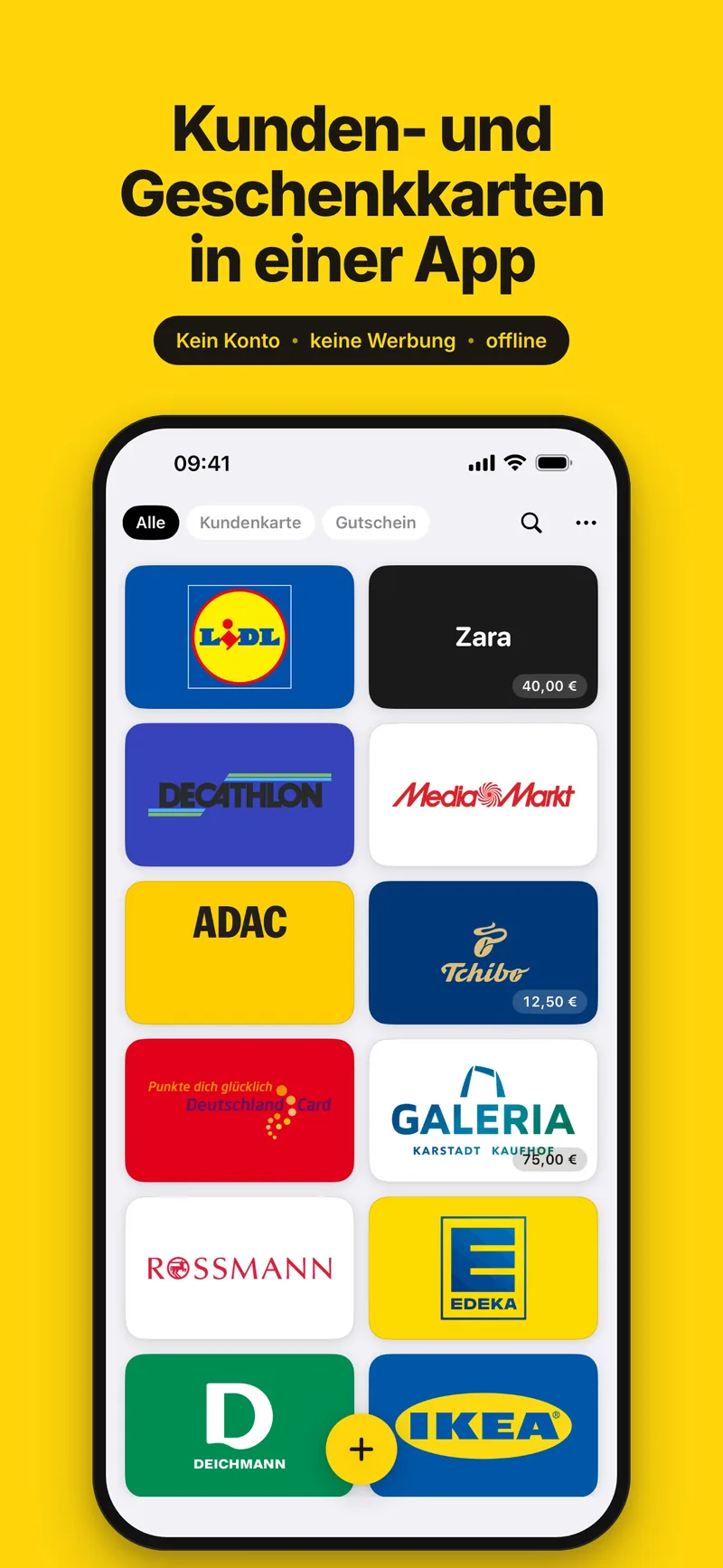 Kunden- und Geschenkkarten in einer App – kein Konto, keine Werbung, funktioniert offline