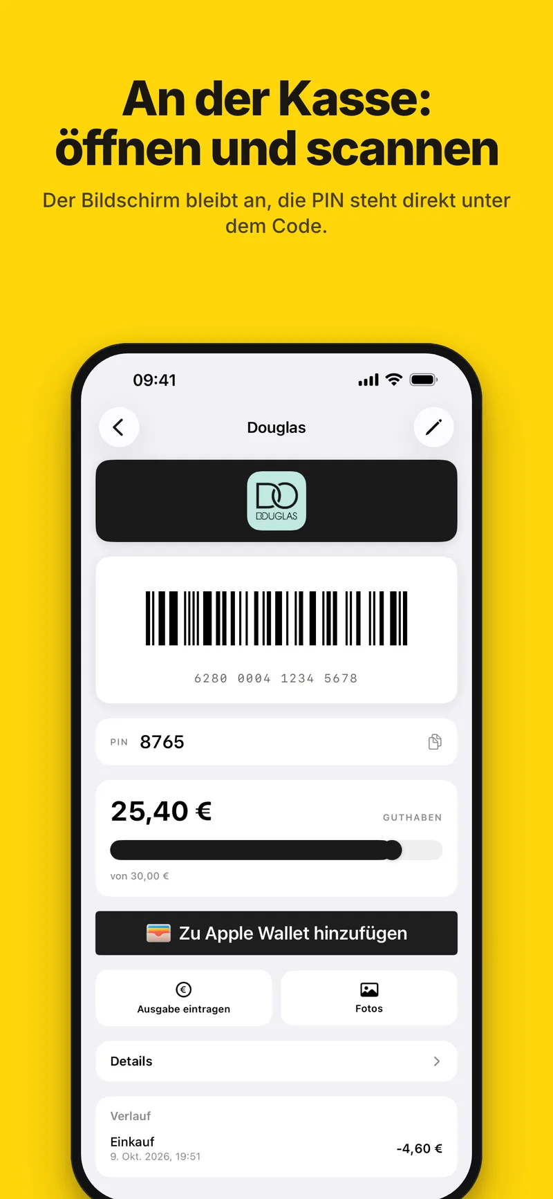 An der Kasse öffnen und scannen – die PIN steht direkt unter dem Code