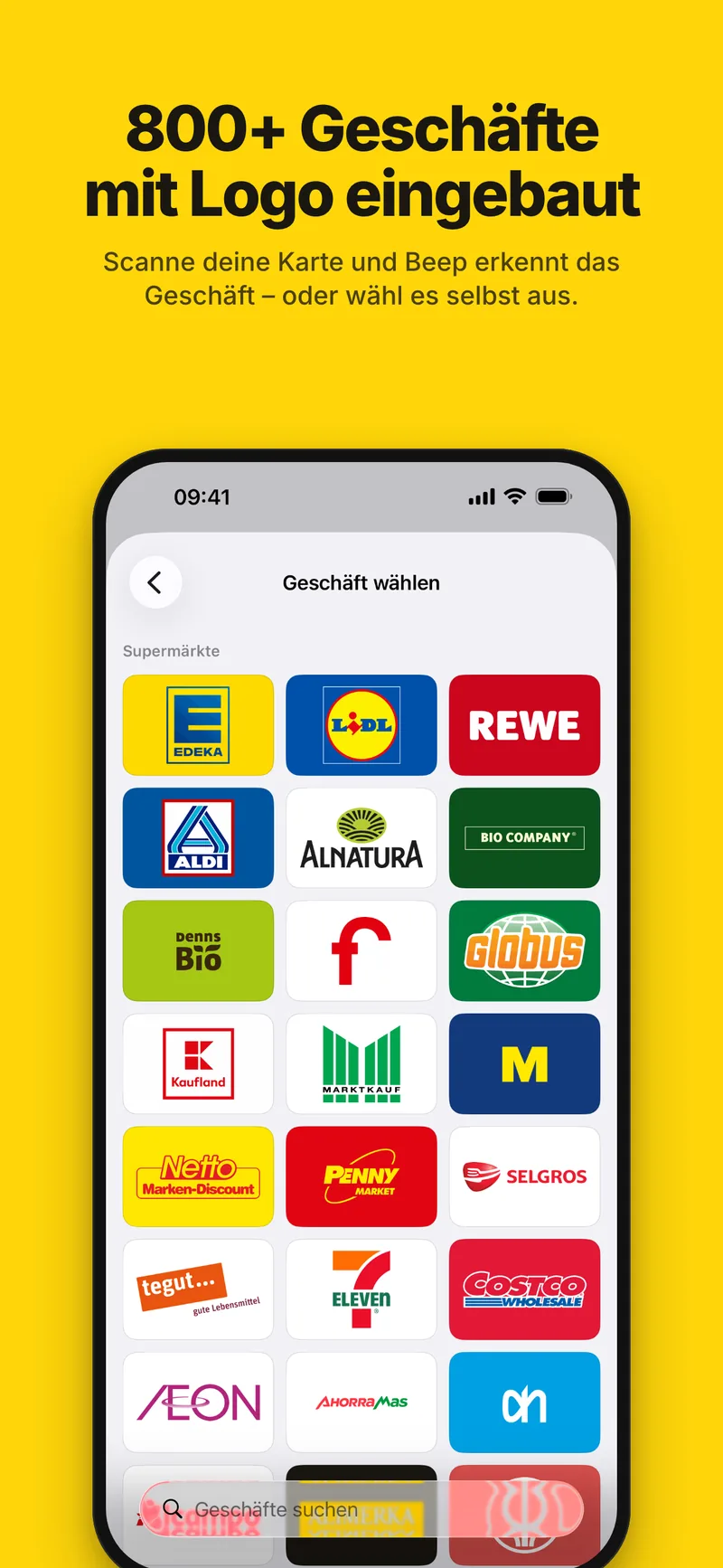 Über 800 Geschäfte eingebaut, mit Logo