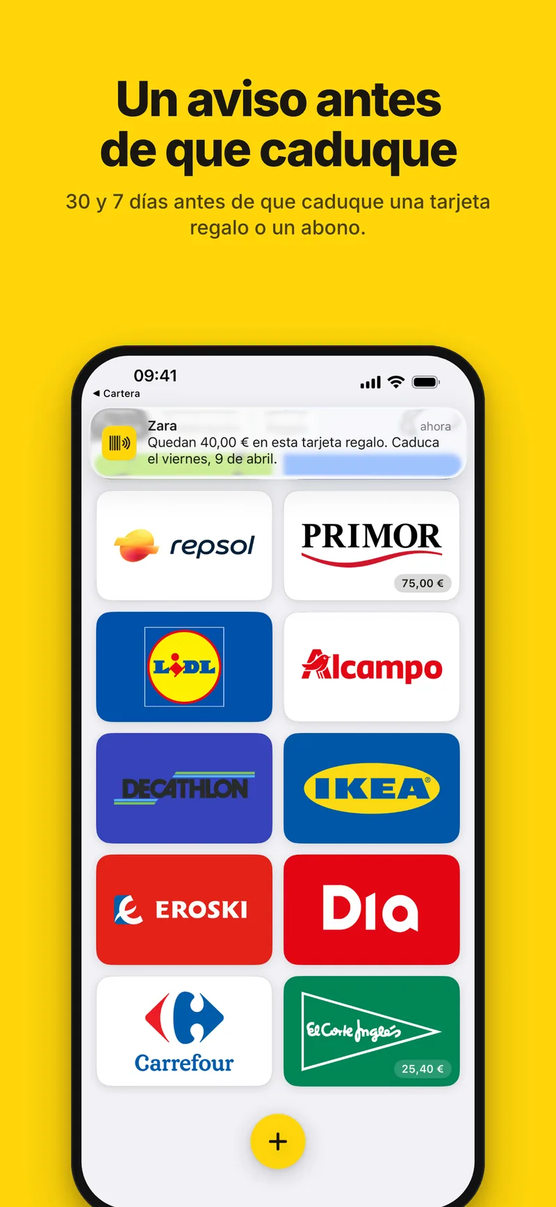 Un aviso antes de que caduque una tarjeta regalo