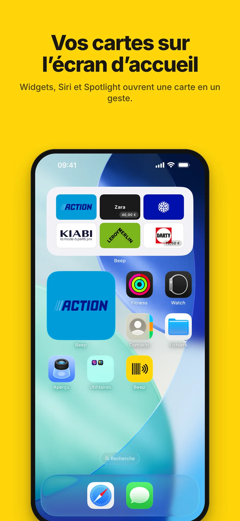 Vos cartes sur l’écran d’accueil, avec des widgets