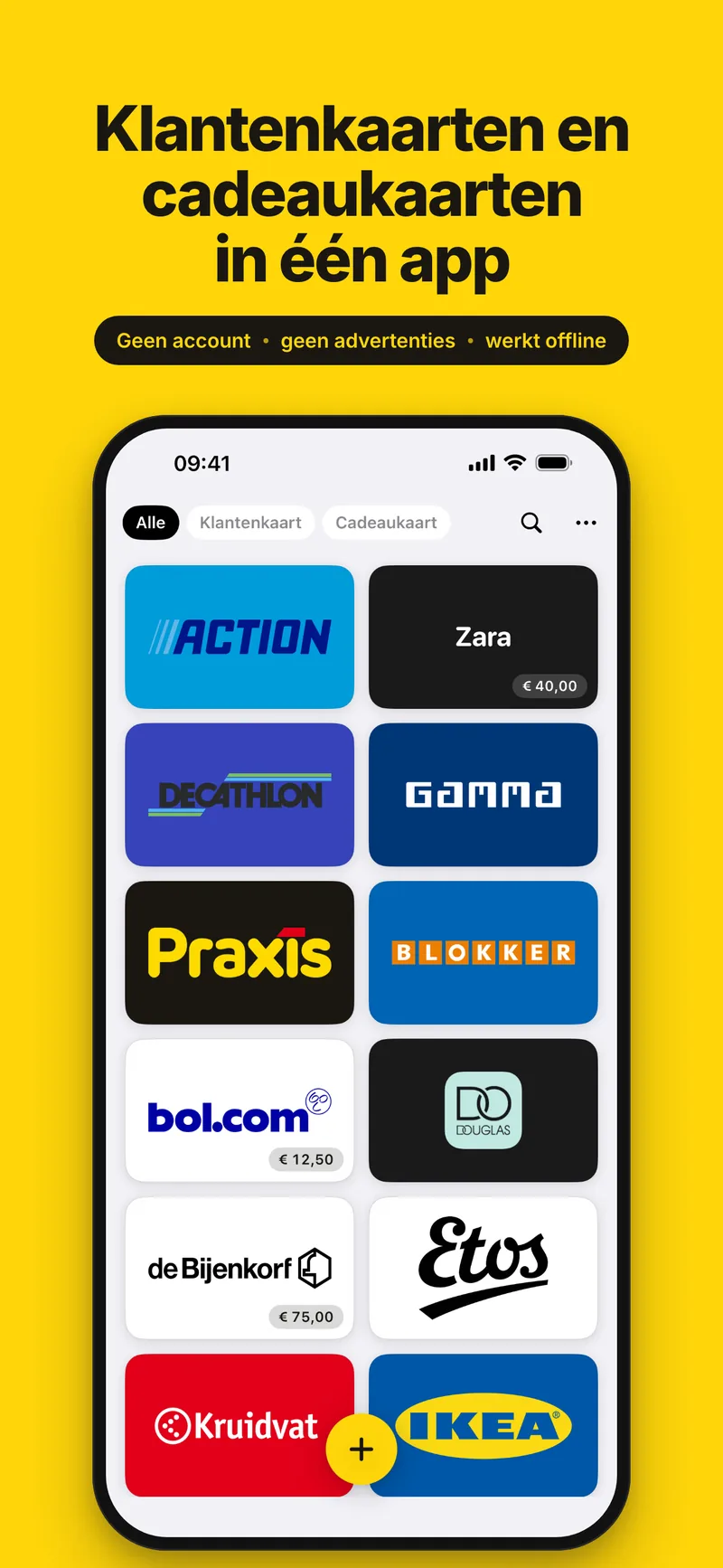 Klantenkaarten en cadeaukaarten in één app – geen account, geen advertenties, werkt offline