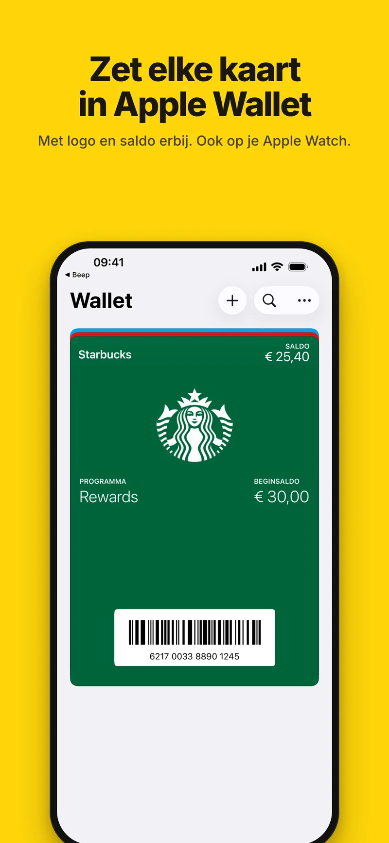 Zet elke kaart in Apple Wallet, met logo en saldo erbij