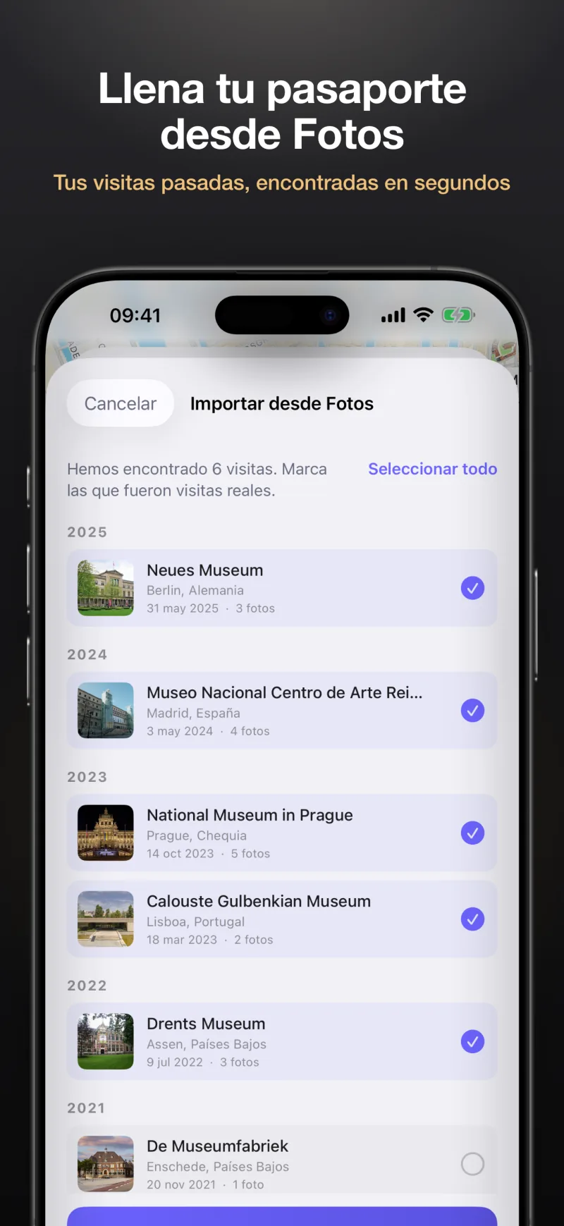 Importar desde Fotos encuentra las visitas que hiciste antes de tener la app