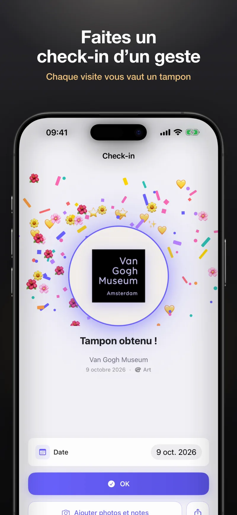 Faites un check-in d’un geste ; chaque visite vous vaut un tampon