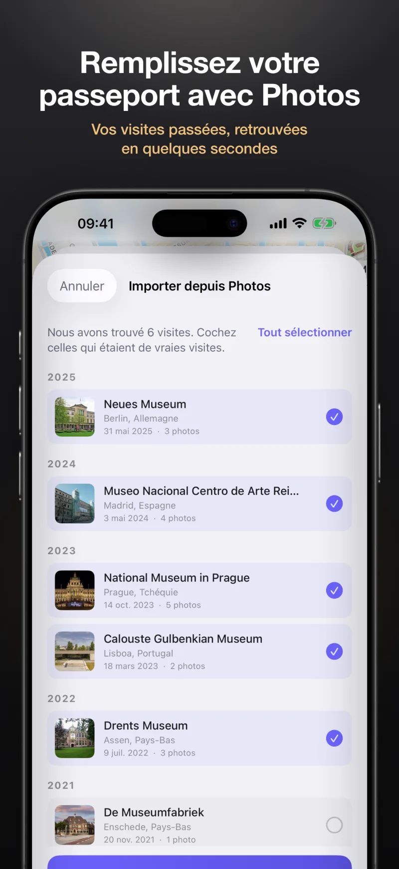 L’import depuis Photos retrouve les visites faites avant d’installer l’app
