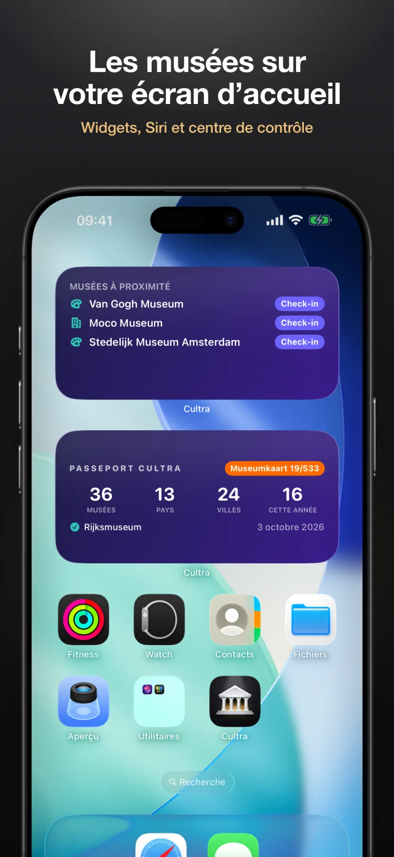 Des widgets pour les musées les plus proches et votre passeport, sur l’écran d’accueil