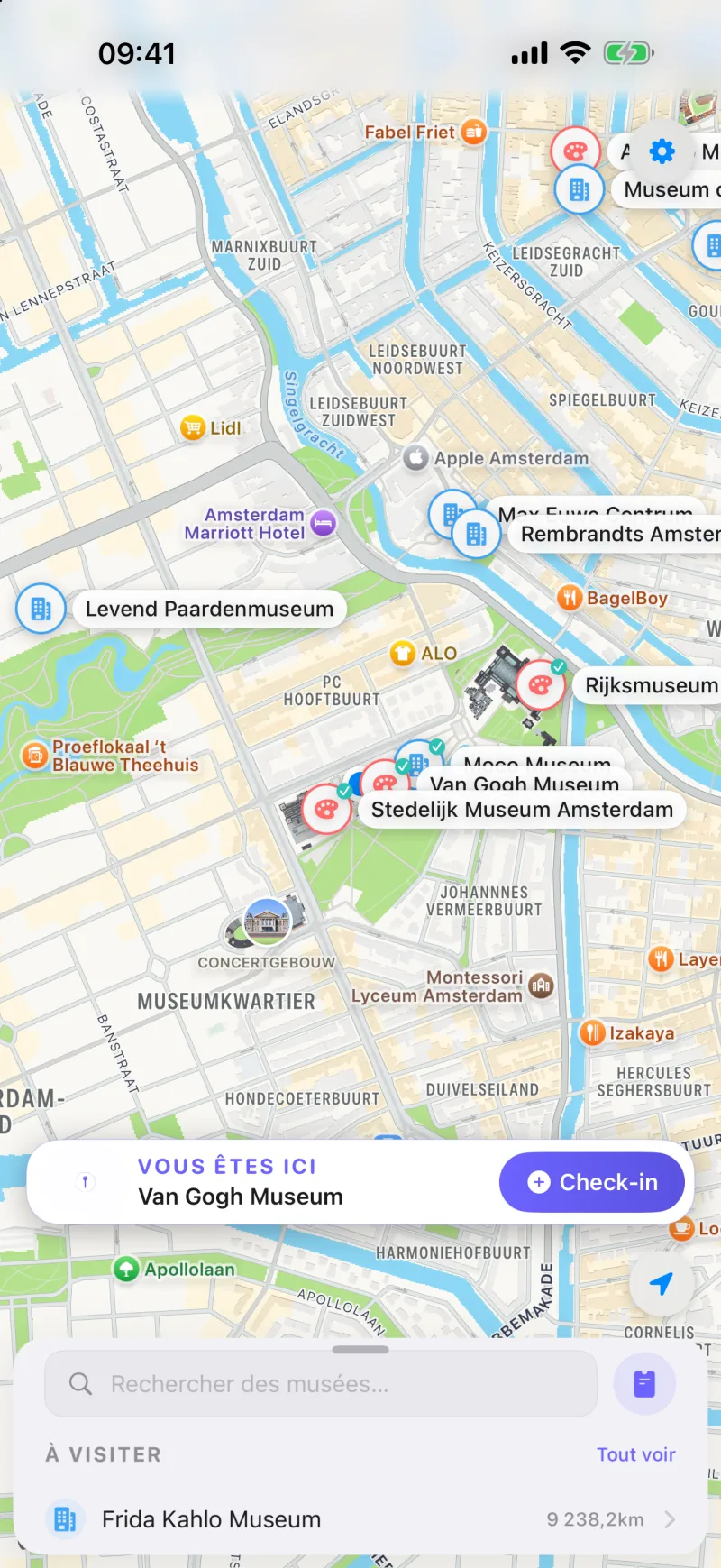 Les musées près de vous sur la carte de Cultra, avec check-in d’un geste