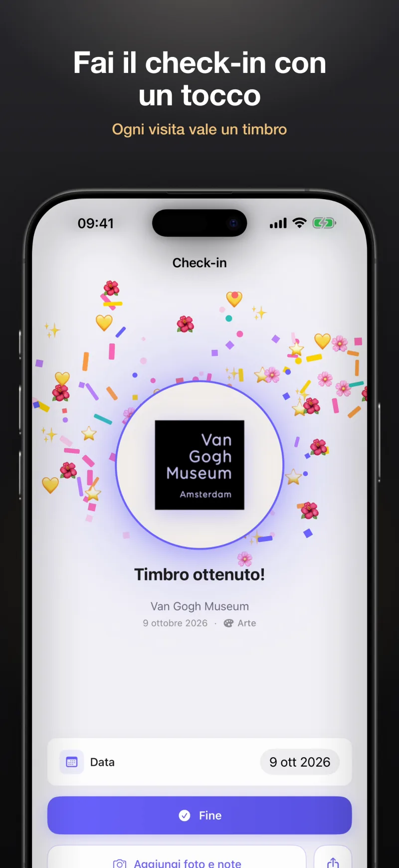 Fai il check-in in un museo con un tocco; ogni visita vale un timbro