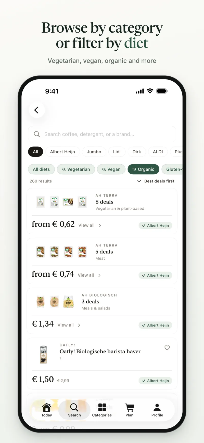 Browse by category or filter by diet