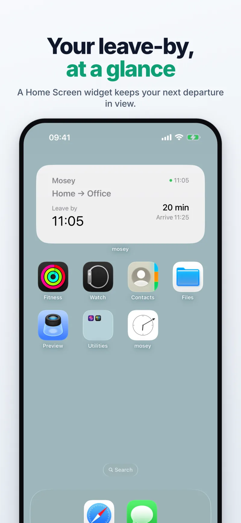 A Home Screen widget with your next leave-by time