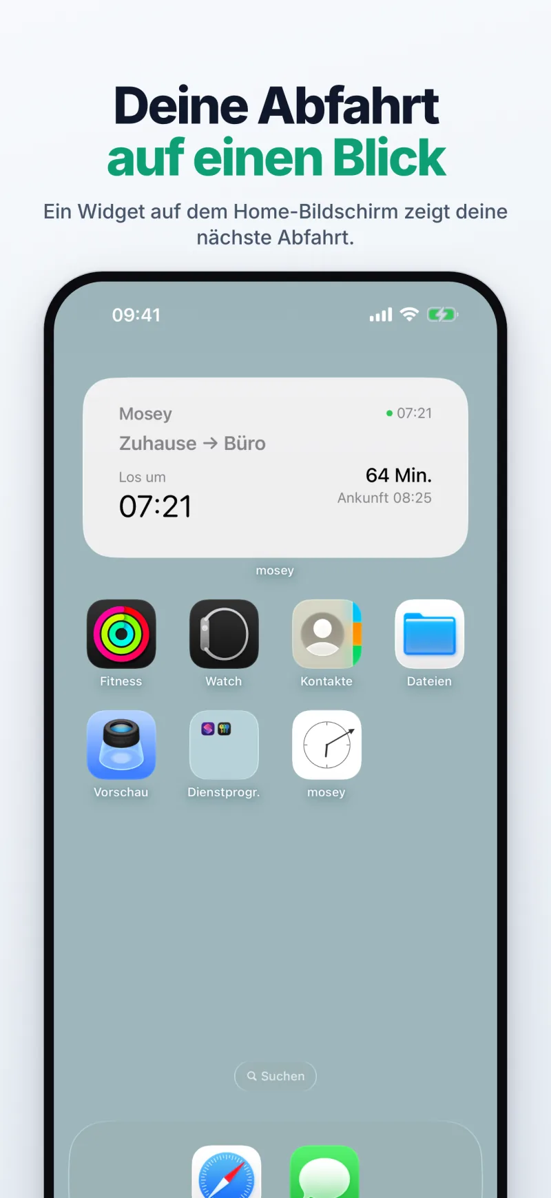 Ein Widget auf dem Home-Bildschirm mit deiner nächsten Abfahrtszeit