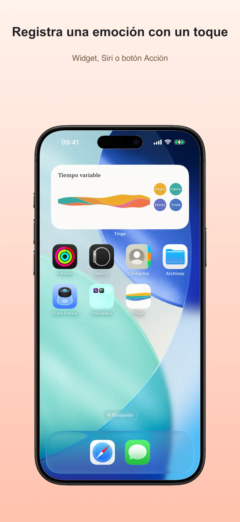 Registra una emoción con un toque desde el widget, Siri o el botón Acción