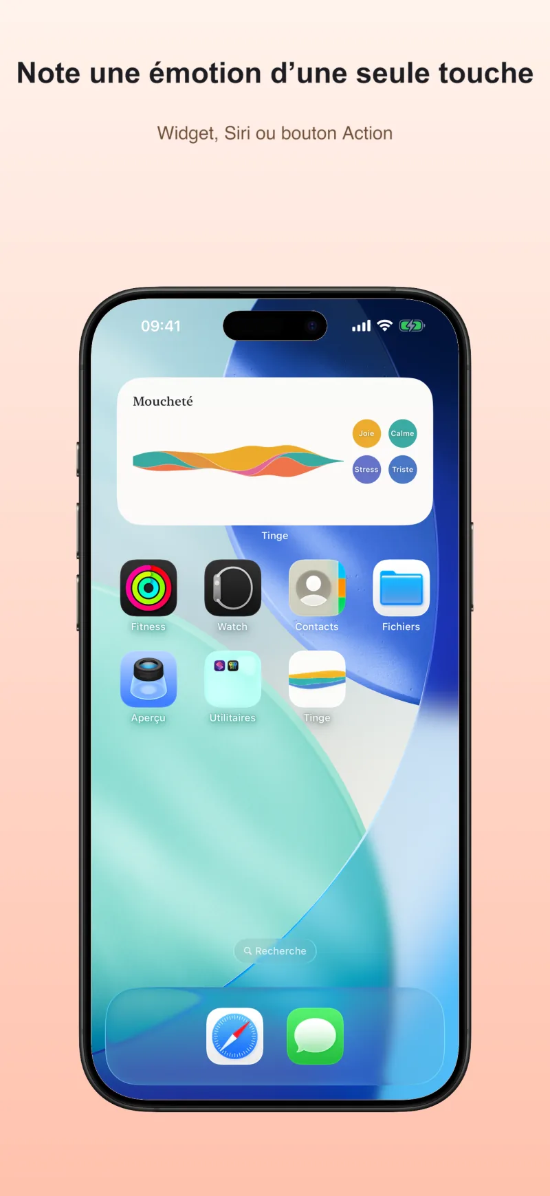 Notez une émotion d’une touche, depuis le widget, Siri ou le bouton Action