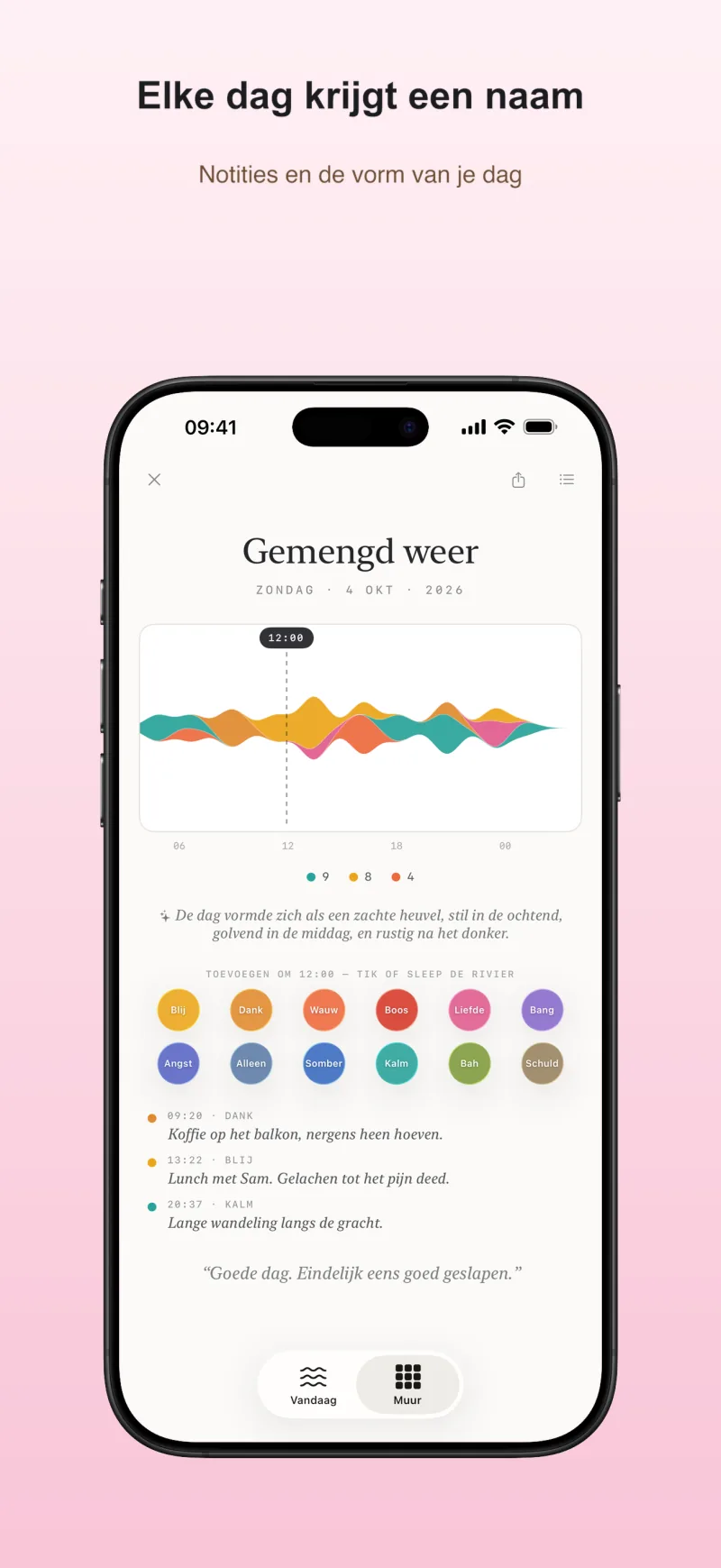 Elke dag krijgt een naam, met notities en de vorm van je dag